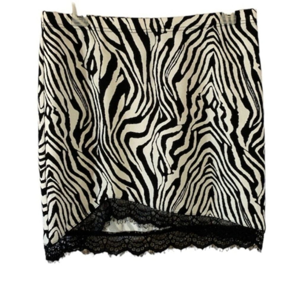 Zebra Mini Skirt Black Lace Trim Womens Medium Size 8 10